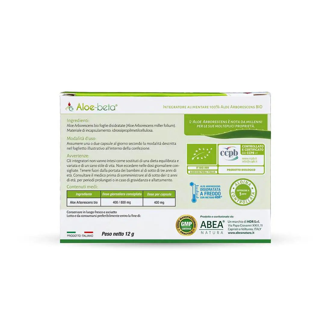 Aloe-beta® Cápsulas de Aloe Arborescens ORGÁNICO 100% puro 
